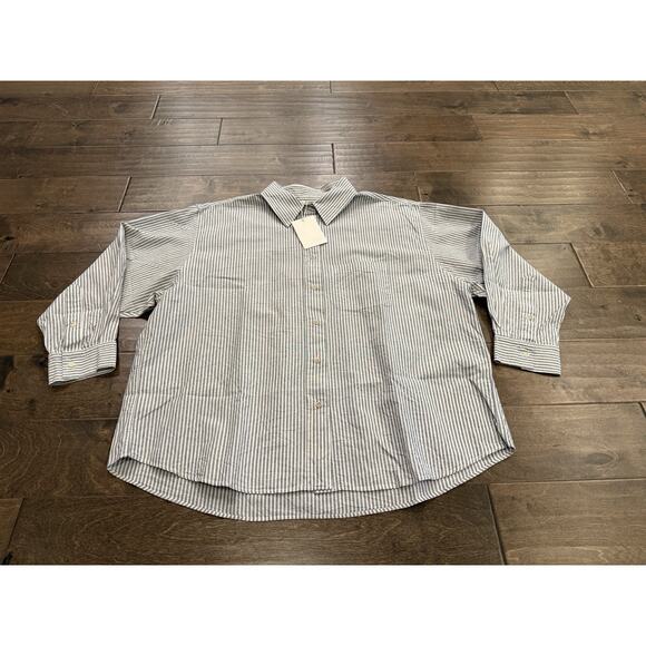 MOIA Womens Navy Stripe Box Shirt Button Up Long Sleeve One Size Shirt NWT $168 - Picture 2 of 9